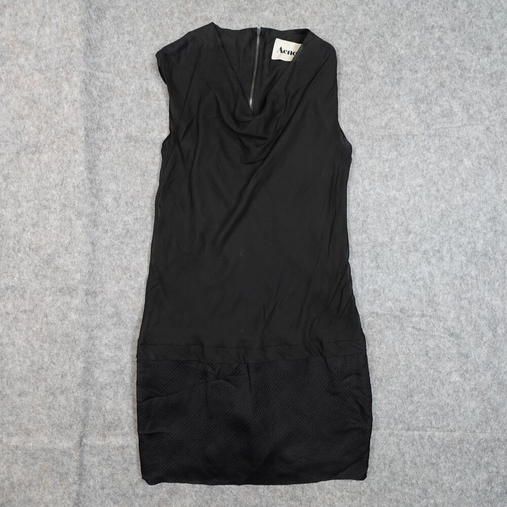 Acne Dress Womens 36 US 4 Silk Tamela Mini Shift Cowl Neck Black